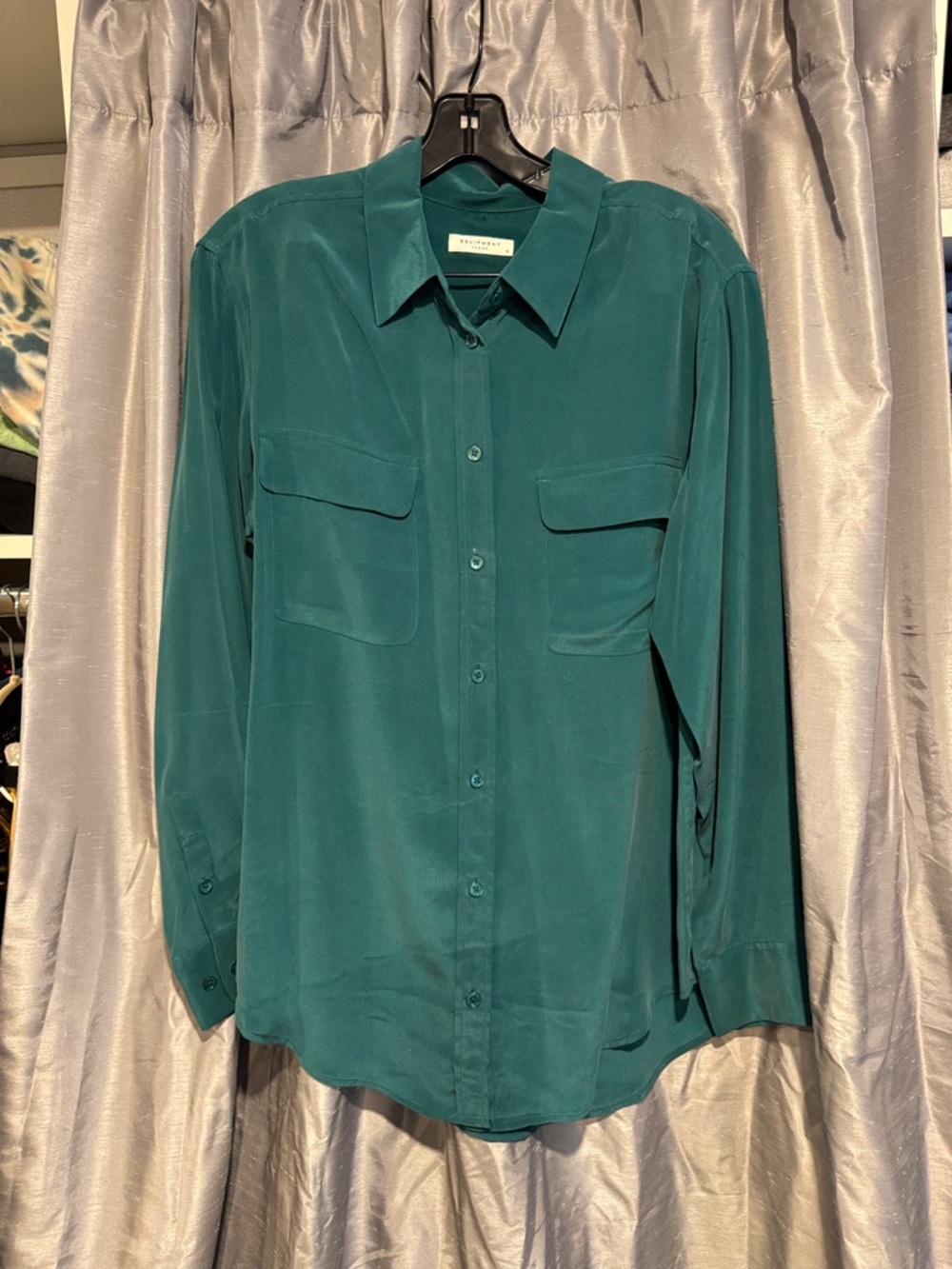 Equipment teal Button-Down Silk Shirt size Medium